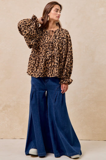 BiBi Lightweight Textured Tiered Top in Leopard