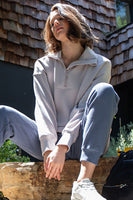 Rae Mode Solid Color Scuba Quarter Zip Up Pullover Top in Mocha Cream