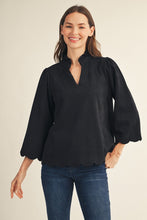 Load image into Gallery viewer, Jodifl Scallop Edge Detail Faux Suede Top in Black
