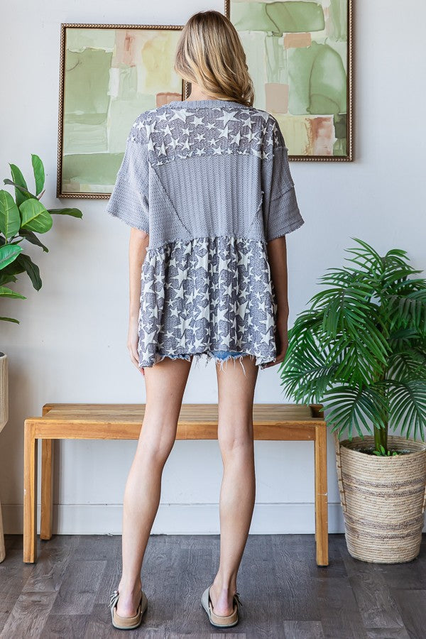 Oli & Hali OVERSIZED Jacquard Star Print and Solid Color Baby Doll