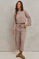 So Me Ribbed Knit Sweater Set in Ash Brown