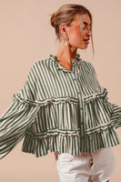 So Me Variegated Stripe Reversible Flowy Boho Top in Olive