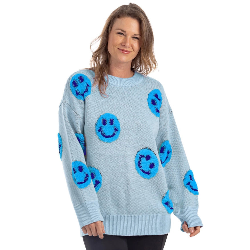 Katydid Light Blue Happy Face Sweater Shirts & Tops Katydid   