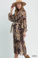 Umgee Abstract Print Midi Dress in Brown
