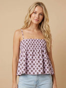 J.nna Dot-Print Ruffled Babydoll Camisole in Purple Dot