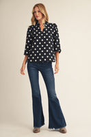 Jodifl Ruffled Neckline Polka Dot Blouse in Black