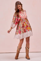 BiBi Mix N Match Print Mini Dress in Rose Mix