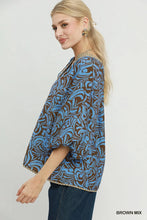 Load image into Gallery viewer, Umgee Mix Abstract Print Balloon Sleeve Blouse in Brown Mix
