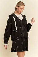 Davi & Dani Solid Color Jacket with Ribbon Embroidery in Black