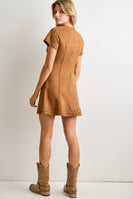 BaeVely Stud Detail Faux Suede V-Neck Mini Dress in Brown