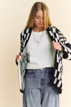 Load image into Gallery viewer, Davi &amp; Dani Two Toned Mixed Checkered Print Open Front Cardigan in Black White
