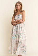 Load image into Gallery viewer, J.nna Floral Print Embroidered Strapless Midi Dress in Spring Bloom
