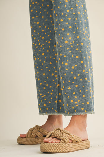 LovLov Whimsical Contemporary Speckled Pattern Pants in Denim Blue