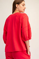 Rae Mode French Terry Bubbled Half Sleeve Top in Candy Red ON ORDER