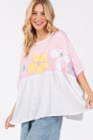 Sage+Fig Cotton Top with Stripes and Daisy Patches in Pink
