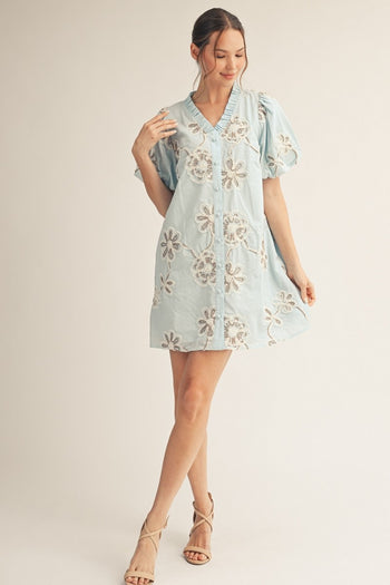 Jodifl 3D Floral Pattern Dress in Blue ON ORDER