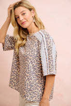 Load image into Gallery viewer, BiBi Leopard Terry Knit Side Detail Short Sleeves Top in Leopard
