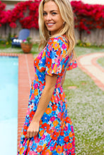 Load image into Gallery viewer, Haptics Fit and Flare Floral Print Midi Dress in Blue/Orange
