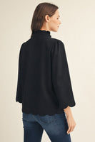 Jodifl Scallop Edge Detail Faux Suede Top in Black