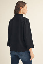 Load image into Gallery viewer, Jodifl Scallop Edge Detail Faux Suede Top in Black
