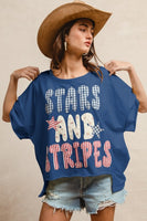 BiBi Oversized French Terry Top with Stars and Stripes Patchwork in Navy