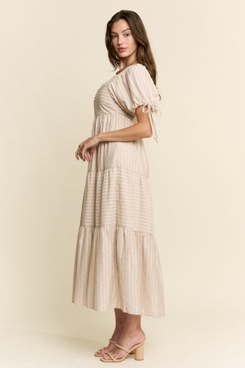 J.nna Textured Striped Maxi Dress in Taupe