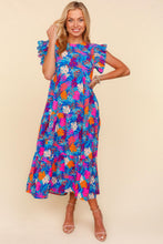 Load image into Gallery viewer, Haptics Tropical Floral Print Tiered Maxi Dress in Blue/Fuchsia/Orange
