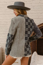 Load image into Gallery viewer, BiBi Corduroy and Denim Checkered Mixed Fabric Blazer Jacket in Denim Multi ON ORDER
