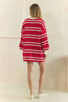 Veveret Coastal Breeze Stripe Sweatshirt Dress in Red Combo