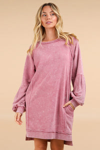 Very J Mineral Washed Terry Knit Dress in Rose