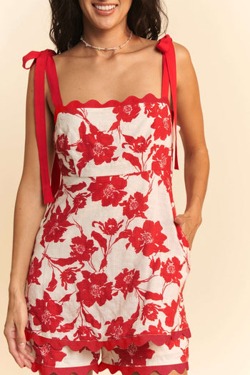 Davi & Dani Floral Print Romper in Red