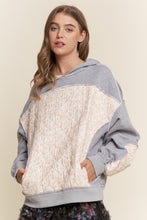 Load image into Gallery viewer, J.nna Terry Knit and Mixed Floral Color Block Hooded Sweatshirt in Floral Soft Grey
