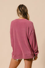 Load image into Gallery viewer, BiBi Solid Color Textured Ribbed Knit Top with ALABAMA Lettering in Dusty Wine
