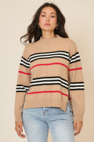 Cozy Co. Multi Striped Knit Sweater in Mocha