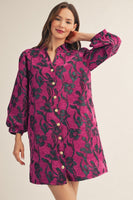 Jodifl Button Down Floral Jacquard Dress in Magenta