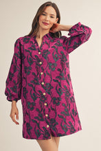 Load image into Gallery viewer, Jodifl Button Down Floral Jacquard Dress in Magenta
