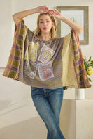 Oli & Hali OVERSIZED Mixed Fabric Poncho Top with LOVE Patched Front in Olive