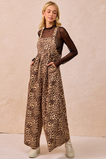 BiBi Leopard Print Wide Leg Jumpsuit in Leopard