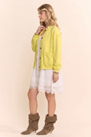 Davi & Dani Ribbed Cropped Bomber Cardigan in Butter Yellow
