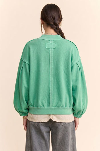 Davi & Dani Ribbed Cropped Bomber Cardigan in Mint