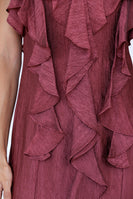 Storia Satin Ruffle V-Neck Dress in Raspberry