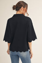 Load image into Gallery viewer, Jodifl Scallop Edge Top with Animal Print Detail in Black
