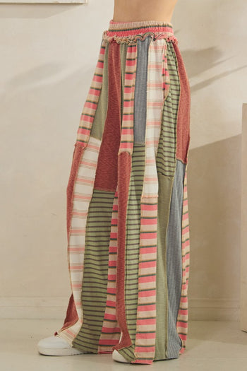 Oli & Hali Mixed Print Patchwork Pants in Pink