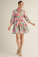 Jodifl Floral Print Tiered Mini Dress in Pink Mix