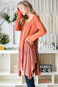 Oli & Hali Mixed Fabric Tunic Top in Brick Shirts & Tops Oli & Hali   