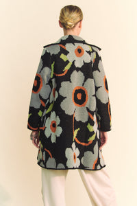 Davi & Dani Floral Print Button Down Cardigan in Black Grey