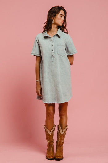 BiBi Washed Twill Dress in Slate Blue
