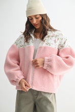 Load image into Gallery viewer, Wishlist Quilted Floral and Solid Sherpa Fleece Jacket in Pink Combo
