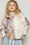POL CROPPED Mixed Print and Crochet Top in Lavender Multi