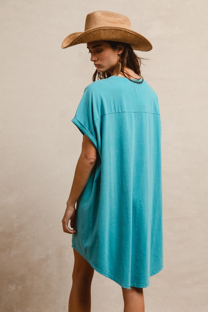 BiBi Solid Color Jersey Knit Dress with Layered USA Patched Front in V –  June Adel